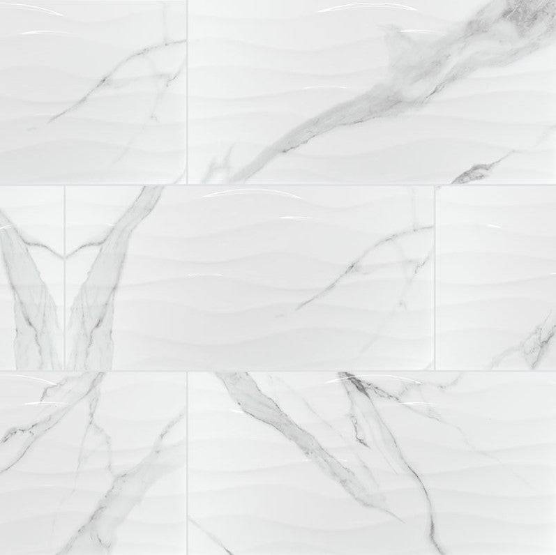 MSI Dymo Statuary Wavy White Ceramic Tile Glossy 12 x 24