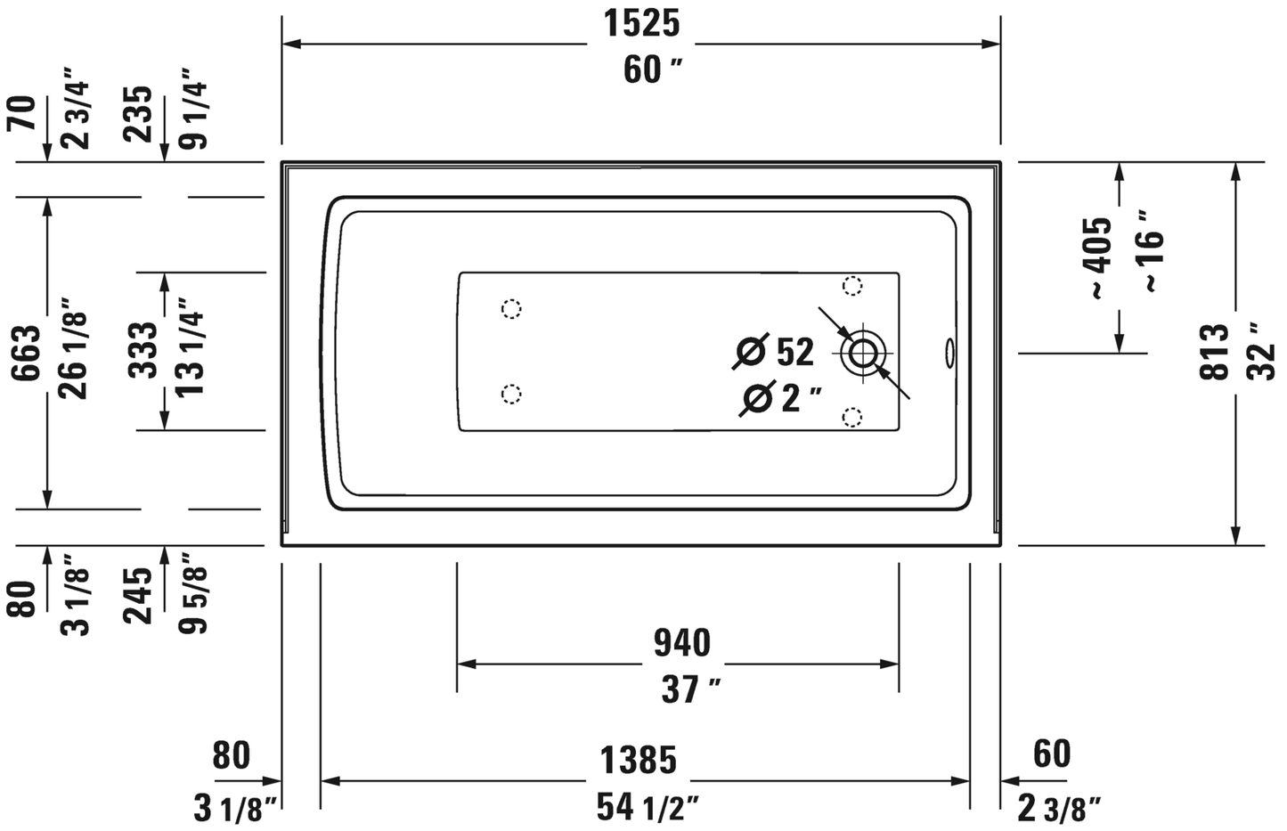 Duravit Bathtub With Tile Flange And Apron 60x32, RH, White (19 1/4") - 700353000000090