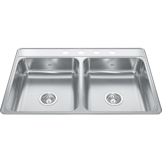 Kindred Creemore 33" x 22" Drop In Double Bowl 4-Hole Stainless Steel Kitchen Sink - Renoz