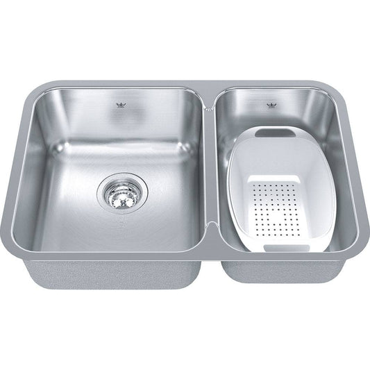 Kindred Steel Queen 26.86" x 17.75" Double Bowl Undermount 20 Gauge Kitchen Sink Colander Included Stainless Steel - Renoz