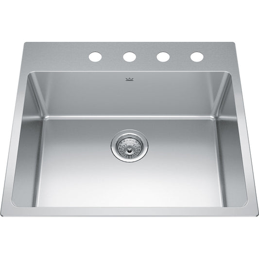 Kindred Brookmore 25" x 22" Drop-In Single Bowl with 4 Faucet Holes Kitchen Sink Satin - Renoz