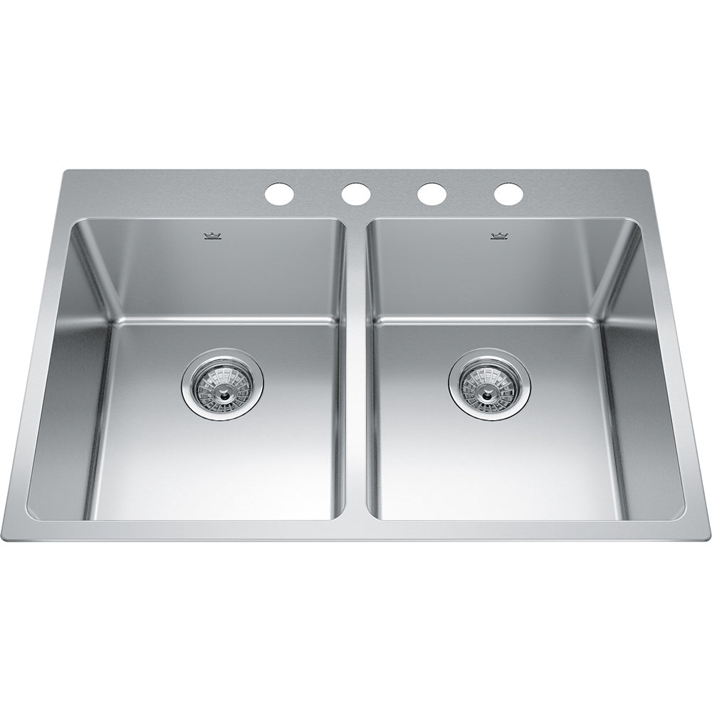 Kindred Brookmore 30.87" x 20.87" Drop in Double Bowl 4-Hole Stainless Steel Kitchen Sink - Renoz