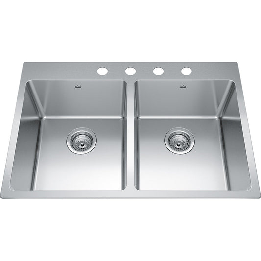 Kindred Brookmore 30.87" x 20.87" Drop in Double Bowl 4-Hole Stainless Steel Kitchen Sink - Renoz