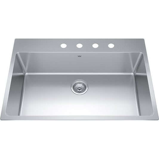 Kindred Brookmore 32.87" x 22" Drop in Single Bowl 4-Hole Stainless Steel Kitchen Sink - Renoz