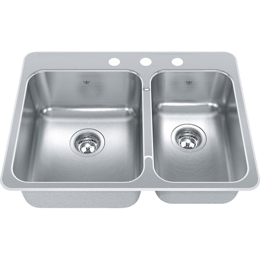 Kindred 27.25" x 20.56" 3-hole Double Bowl Drop-in Kitchen Sink Stainless Steel - Renoz