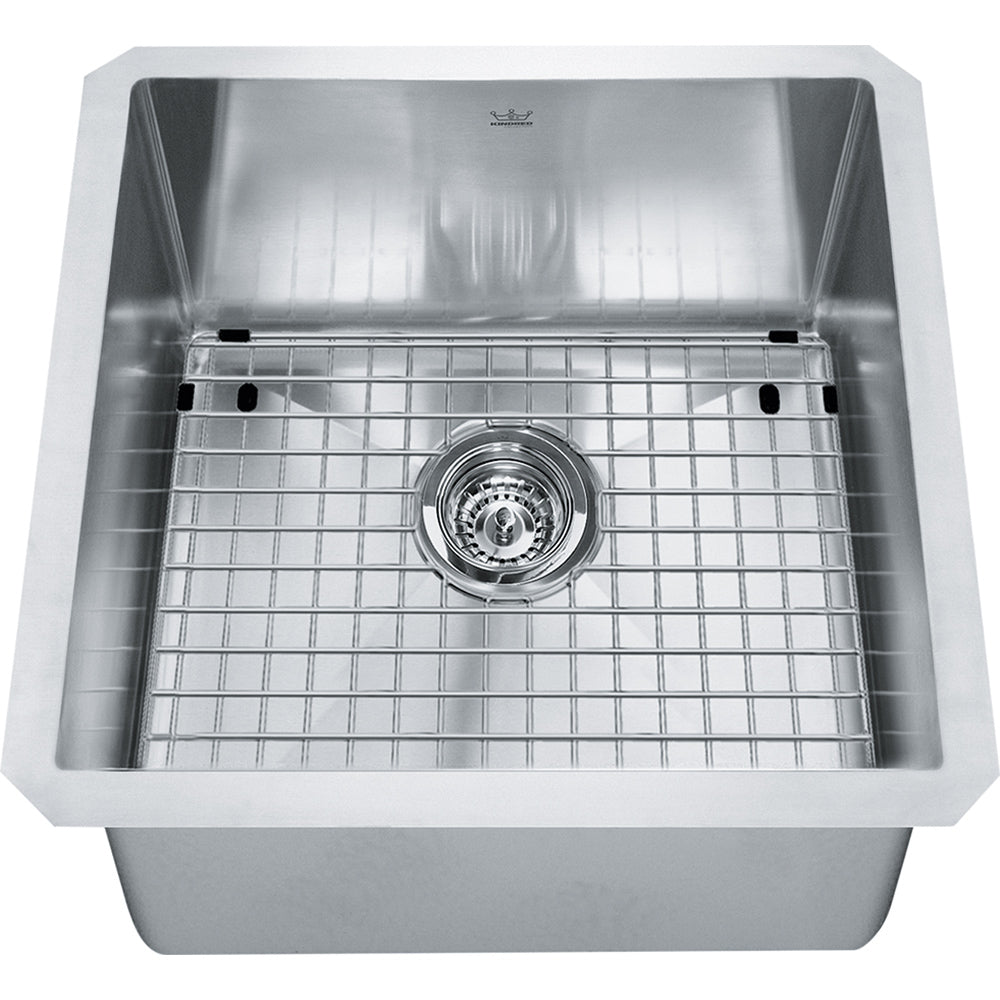 Kindred Designer 17" x 17" Stainless Steel 18 Gauge 1-Bowl Undermount Kitchen Sink With Bottom Grid - Renoz