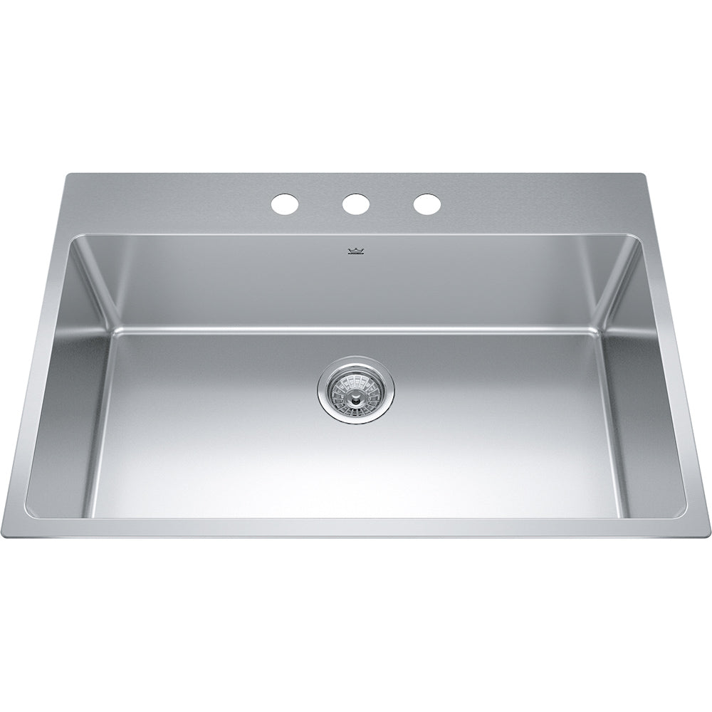 Kindred Brookmore 32.87" x 22" Drop in Single Bowl 3 Faucet Hole Stainless Steel Kitchen Sink - Renoz