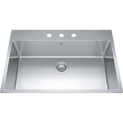 Kindred Brookmore 32.87" x 22" Drop in Single Bowl 3 Faucet Hole Stainless Steel Kitchen Sink - Renoz