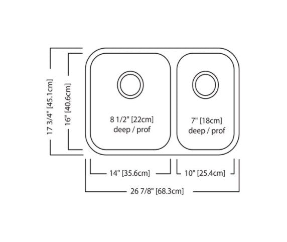 Kindred Reginox 26.88" x 17.75" Undermount Double Bowl Stainless Steel Kitchen Sink - Renoz