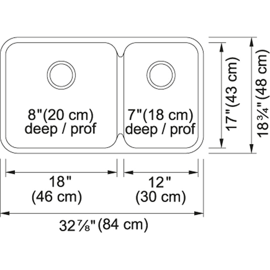 Kindred Steel Queen 32.87" x 18.75" Double Bowl Undermount 20 Gauge Kitchen Sink Stainless Steel - Renoz