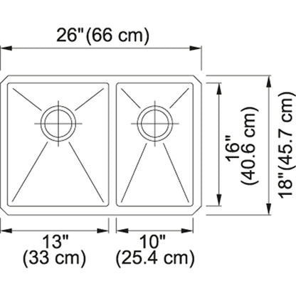 Kindred Designer 26" x 18" Stainless Steel 18 Gauge 2-Bowl Undermount Kitchen Sink With Bottom Grid- Satin - Renoz