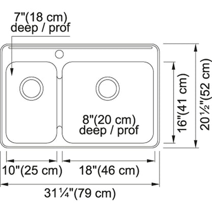 Kindred Steel Queen 31.25" x 30.5" 1-Hole Double Bowl Drop-in 20 Gauge Kitchen Sink Stainless Steel - Renoz