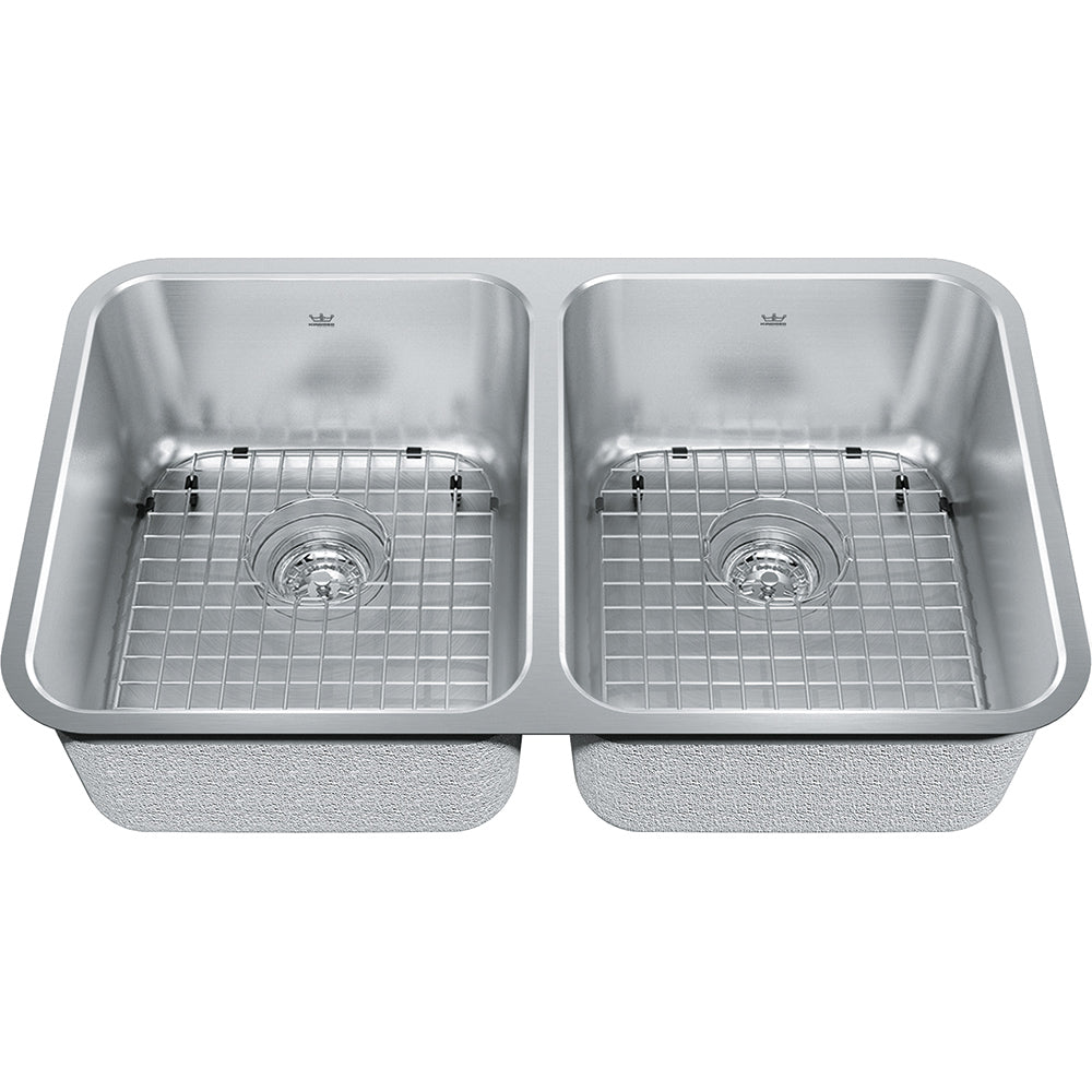 Kindred 30.87" x 17.75" Double Bowl Undermount Sink With Bottom Grid and Waste Fittings Stainless Steel - Renoz