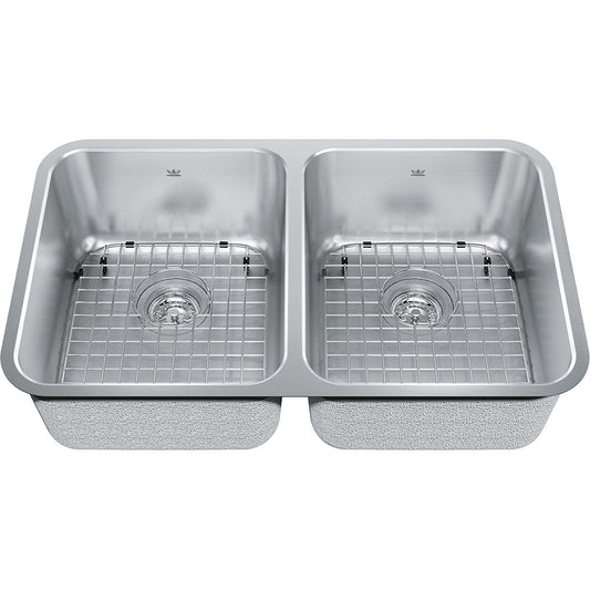 Kindred 30.87" x 17.75" Double Bowl Undermount Sink With Bottom Grid and Waste Fittings Stainless Steel - Renoz