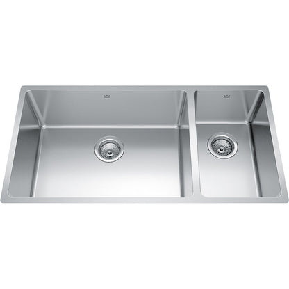 Kindred Brookmore 35.56" x 18.12" Undermount Double Bowl 18 Gauge Stainless Steel Kitchen Sink - Renoz