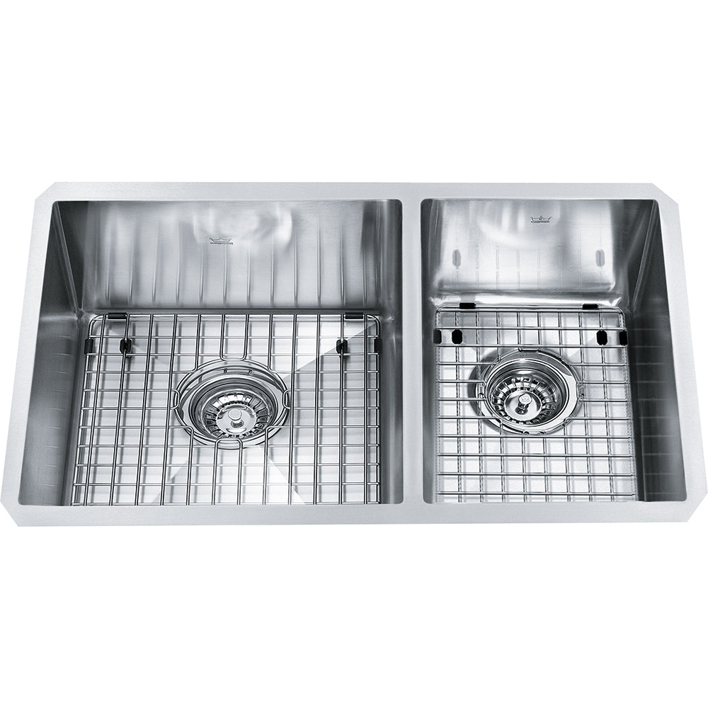 Kindred Designer 26" x 18" Stainless Steel 18 Gauge 2-Bowl Undermount Kitchen Sink With Bottom Grid- Satin - Renoz