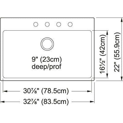 Kindred Brookmore 32.87" x 22" Drop in Single Bowl 4-Hole Stainless Steel Kitchen Sink - Renoz