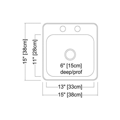 Kindred Creemore 15" x 15" Drop-in Single Bowl 2-Hole Stainless Steel Kitchen Sink - Renoz