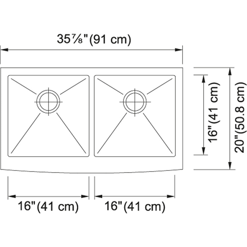 Kindred Designer 35.87" x 20" Stainless Steel 18 Gauge Double Bowl Farmhouse Undermount Kitchen Sink - Renoz