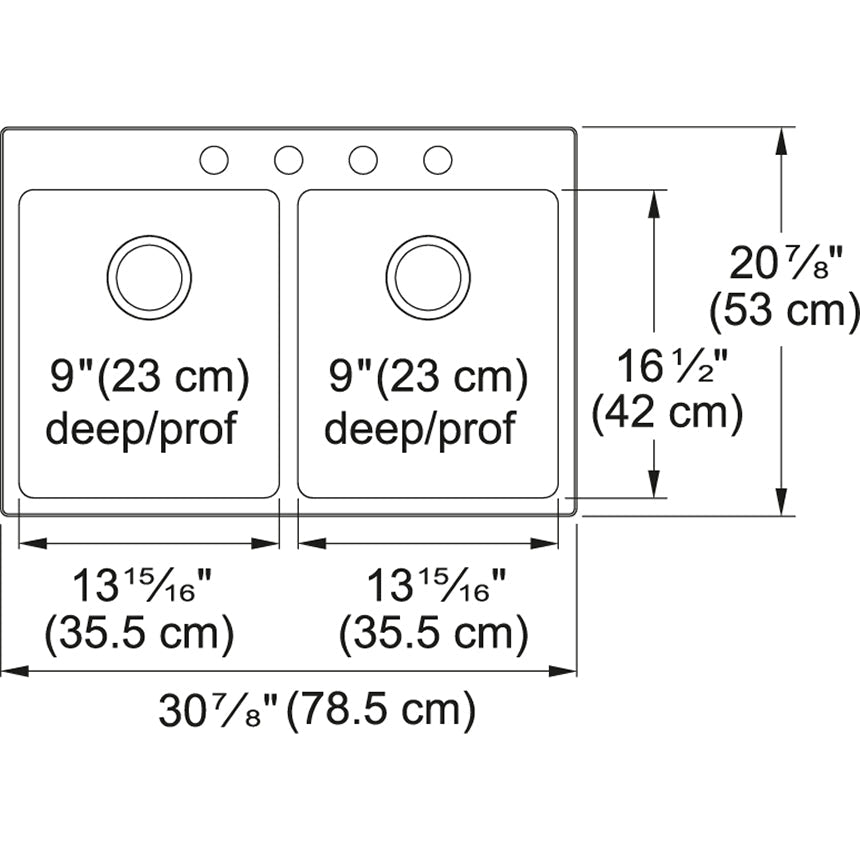 Kindred Brookmore 30.87" x 20.87" Drop in Double Bowl 4-Hole Stainless Steel Kitchen Sink - Renoz