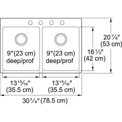 Kindred Brookmore 30.87" x 20.87" Drop in Double Bowl 4-Hole Stainless Steel Kitchen Sink - Renoz