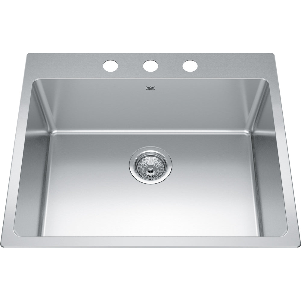 Kindred Brookmore 25" x 20.87" Drop in Single Bowl with 3 Faucet Holes Stainless Steel Kitchen Sink - Renoz