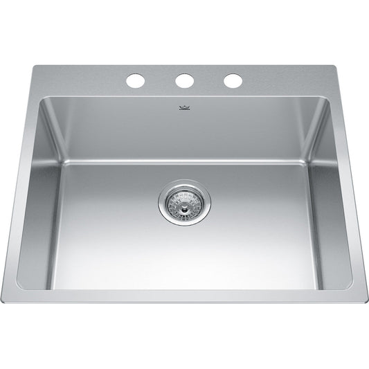 Kindred Brookmore 25" x 20.87" Drop in Single Bowl with 3 Faucet Holes Stainless Steel Kitchen Sink - Renoz