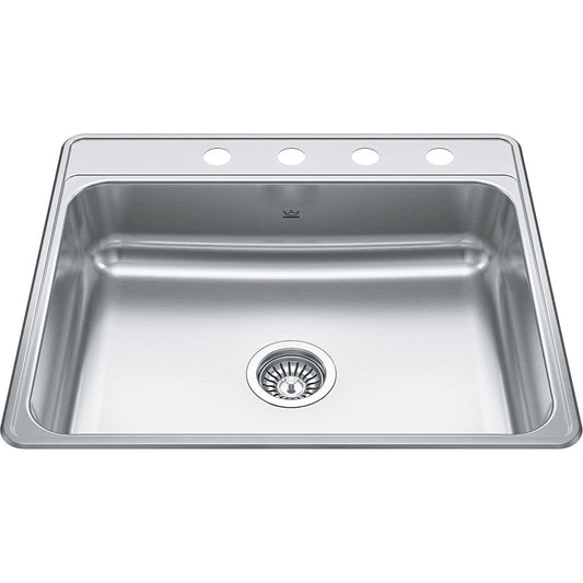 Kindred Creemore 25" x 22" Drop-in Single Bowl 4 Faucet Holes Stainless Steel Kitchen Sink - Renoz