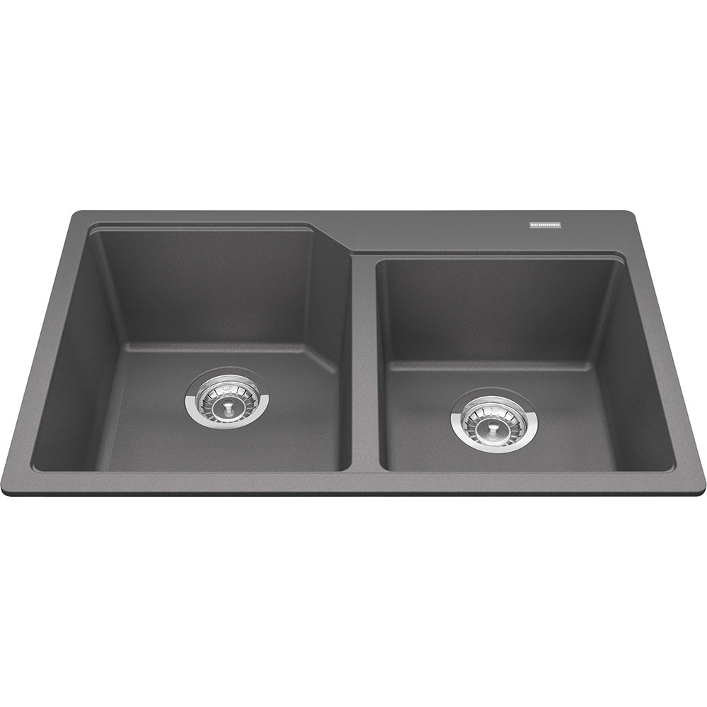 Kindred 30.69" x 19.69" Granite Combination Double Bowl Drop-in Kitchen Sink Stone Grey - Renoz