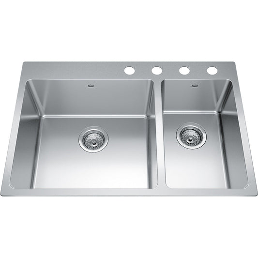 Kindred Brookmore 30.87" x 20.87" Drop in Double Bowl 4 Faucet Hole Stainless Steel Kitchen Sink - Renoz