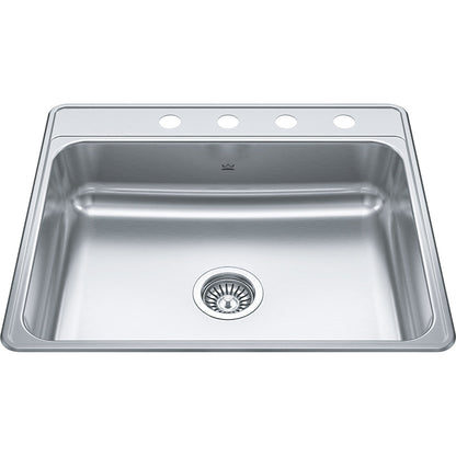 Kindred Creemore 25" x 22" Drop-in Single Bowl 4 Faucet Holes Stainless Steel Kitchen Sink - Renoz