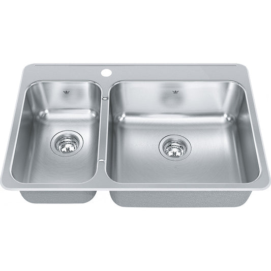 Kindred Steel Queen 31.25" x 30.5" 1-Hole Double Bowl Drop-in 20 Gauge Kitchen Sink Stainless Steel - Renoz