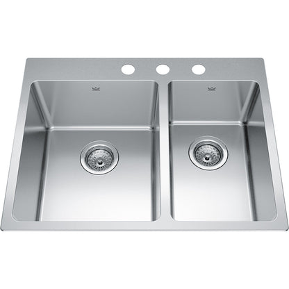 Kindred Brookmore 27" x 21" Drop in 3 Faucet Hole Double Bowl Stainless Steel Kitchen Sink - Renoz