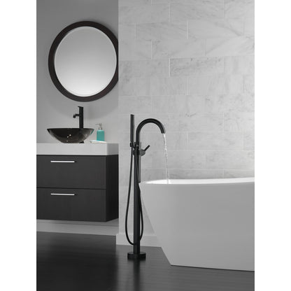 Delta TRINSIC Single Handle Floor Mount Tub Filler Trim with Hand Shower -Matte Black (Valves Sold Separately)