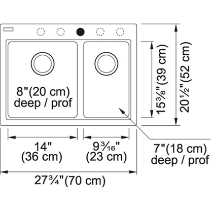 Kindred Mythos 27.75" x 20.5" Double Bowl Drop-in Kitchen Sink With Bottom Grid and Waste Fittings Granite Onyx - Renoz