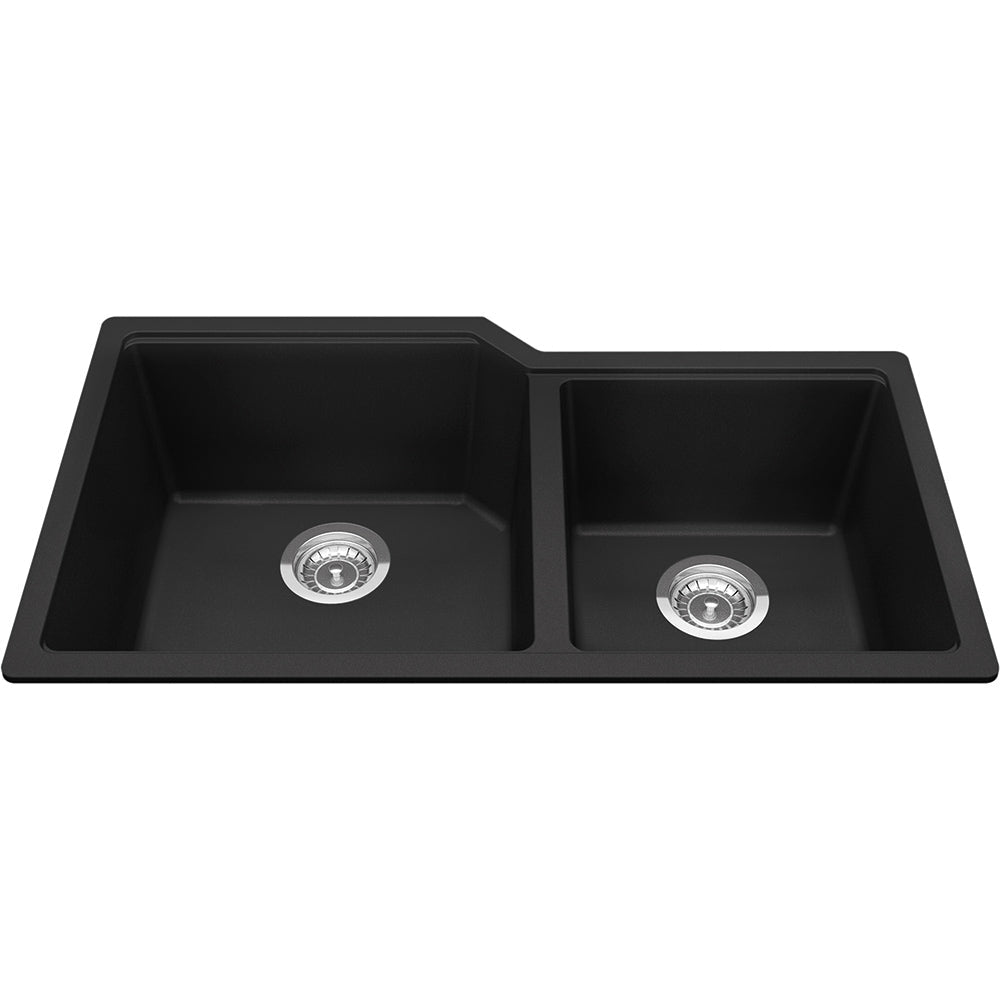 Kindred Granite 34" x 19.68" Series Undermount Double Bowl Granite Kitchen Sink in Matte Black - Renoz