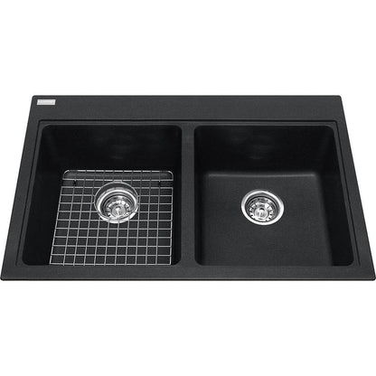 Kindred Mythos 31.56" x 20.5" Double Bowl Drop-in Granite Sink With Bottom Grid and Waste Fittings Onyx - Renoz