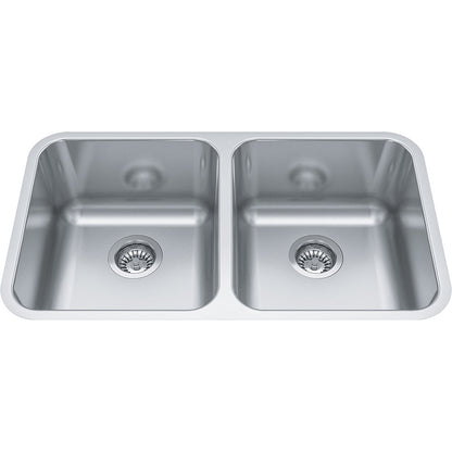 Kindred Reginox 30.87" x 17.75" Undermount Kitchen Sink, Double Bowls 18 Gauge Stainless Steel - Renoz