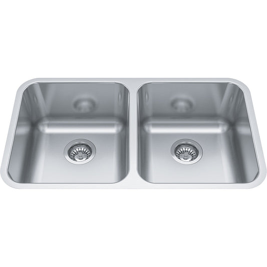 Kindred Reginox 30.87" x 17.75" Undermount Kitchen Sink, Double Bowls 18 Gauge Stainless Steel - Renoz