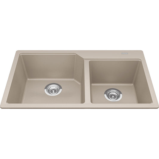 Kindred Granite Series 33.88" x 19.69" Drop In Double Bowl Granite Kitchen Sink in Champagne - Renoz