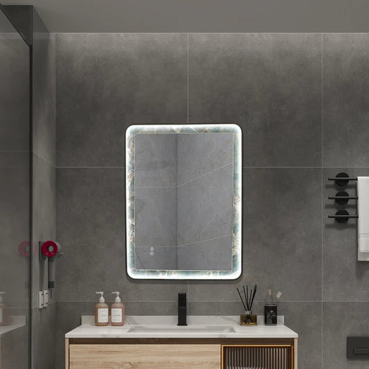 Miroir de courtoisie LED pour salle de bain en pierre chantournée Kodaen Infinity Rd (fond vert Amazon) - LEDBMF217GSLAB