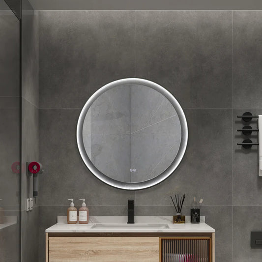Kodaen Roundy Singtered Stone Miroir de courtoisie LED pour salle de bain (fond noir) - LEDBMF624BSS