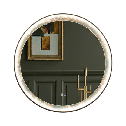 Kodaen Roundy Singtered Stone Bathroom LED Vanity Mirror (Amazon Green Background) LEDBMF624-GSLAB