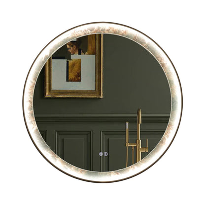 Kodaen Roundy Singtered Stone Bathroom LED Vanity Mirror (Amazon Green Background) LEDBMF624-GSLAB