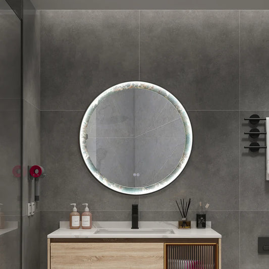 Kodaen Roundy Singtered Stone Miroir de courtoisie LED pour salle de bain (fond vert Amazon) LEDBMF624-GSLAB