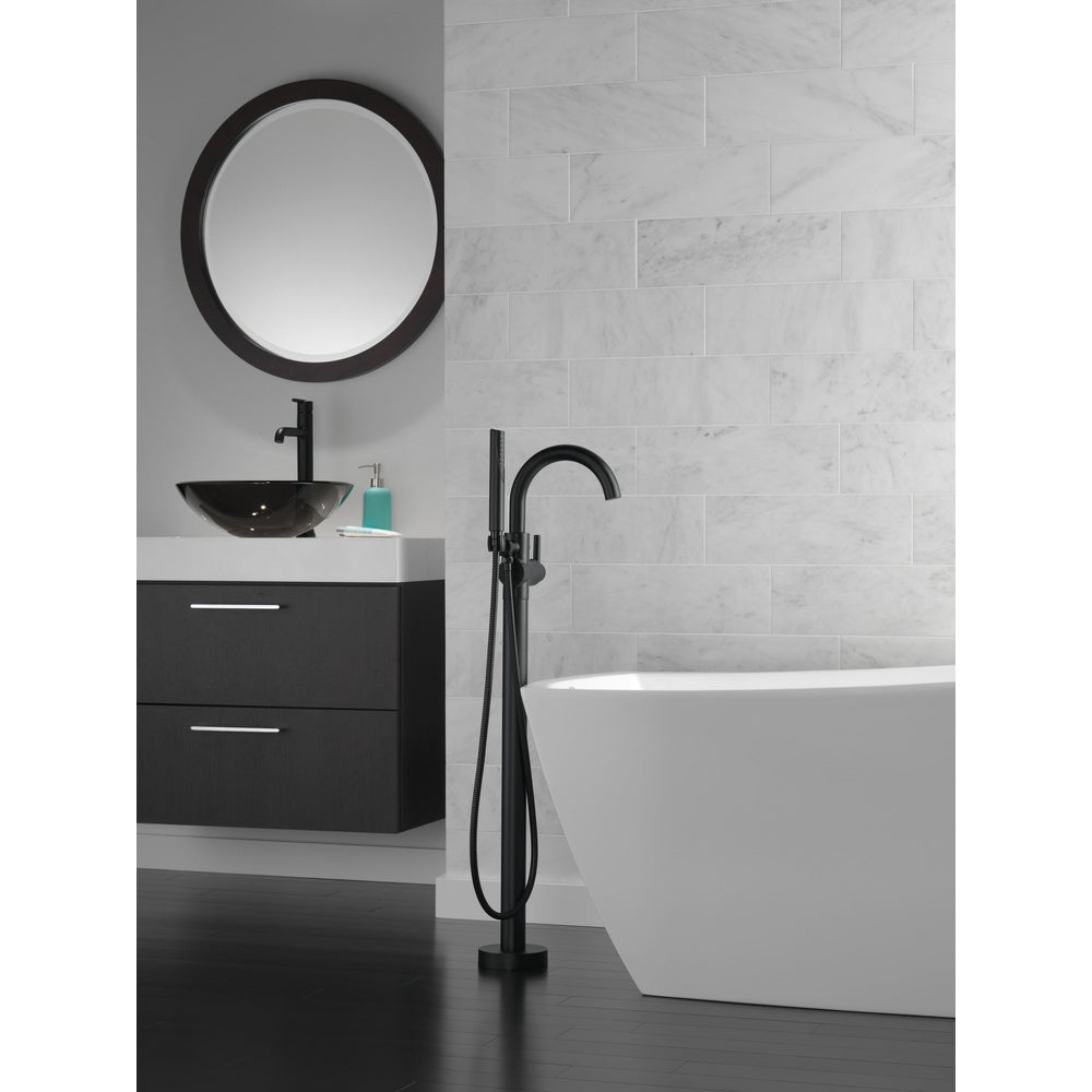 Delta TRINSIC Single Handle Floor Mount Tub Filler Trim with Hand Shower -Matte Black (Valves Sold Separately)