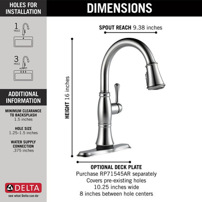 Delta CASSIDY Single Handle Pull-Down Kitchen Faucet with Touch2O and ShieldSpray Technologies- Lumicoat Arctic Stainless