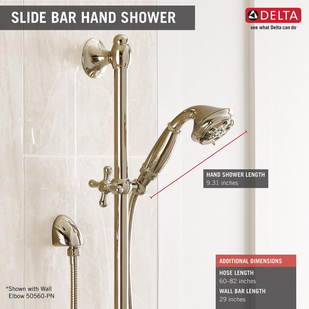 Delta H2Okinetic 3-Setting Slide Bar Hand Shower- Polished Nickel