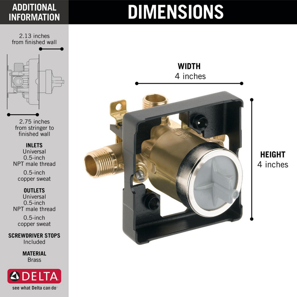 Delta MultiChoice Universal High-Flow Shower Rough In Valve - Universal Inlets / Outlets (UNWSHF)