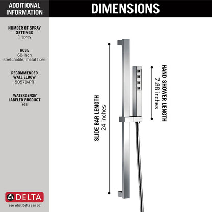 Delta H2Okinetic Single-Setting Slide Bar Hand Shower- Lumicoat Chrome